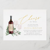 応援を愛するワインの試飲ブライダルシャワー 箔招待状 (正面)