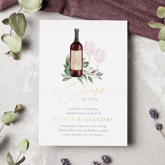 応援を愛するワインの試飲婚約パーティ 箔招待状