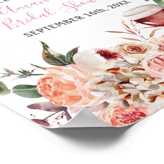 応援を愛する赤面ピンクブライダルシャワー歓迎 ポスター (角)