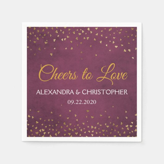 応援を愛する金ゴールドハート結婚紙吹雪 スタンダードカクテルナプキン (正面)