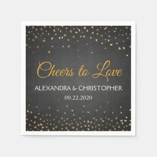 応援を愛する金ゴールドハート結婚紙吹雪 スタンダードカクテルナプキン (正面)