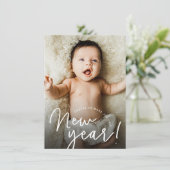 応援を楽しい新年のベビー写真誕生 シーズンカード (スタンド正面)