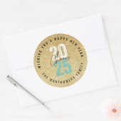 応援アクア2025金ゴールドグリッター新年ホリデイ ラウンドシール (封筒)