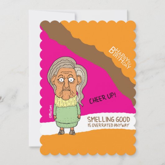 応援アップ – 古い臭い不機嫌な女性の誕生日 カード (正面)