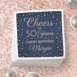 応援アニーイヤー誕生日グリッターネービーブルー&ピンク スタンダードカクテルナプキン