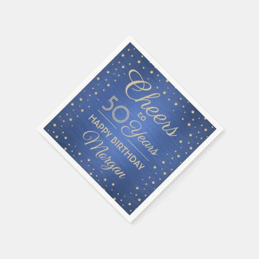 応援アニーイヤー誕生日紙吹雪ネイビーブルー金ゴールド スタンダードカクテルナプキン (角)
