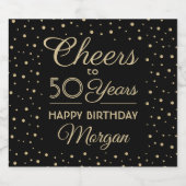 応援アニーイヤー誕生日紙吹雪ブラック金ゴールド50th スパークリングワインラベル (シングルラベル)