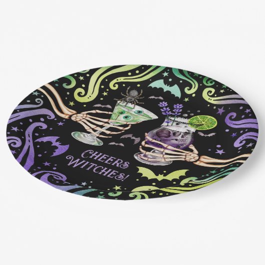 応援ウィッチハロウィーンカクテルグラス ペーパープレート (アングル)