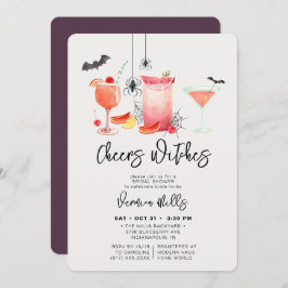 応援ウィッチパープルハロウィーンブライダルシャワー 招待状