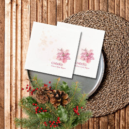 応援ウィンターピンク雪の結晶ポインセチア スタンダードカクテルナプキン