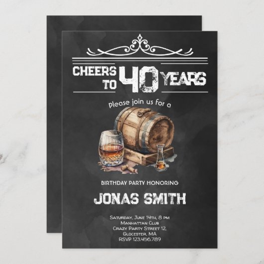 応援ウイスキー大人の誕生日パーティーへの招待 招待状 (正面/裏面)