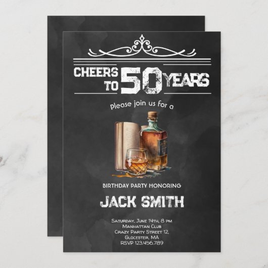 応援ウイスキー大人の誕生日パーティーへの招待 招待状 (正面/裏面)