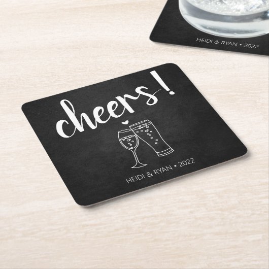 応援ウェディングシャワービールドリンクコースターの好意 スクエアペーパーコースター (アングル)