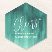 応援エメラルドグリーンモダンアートウォッシュ ペーパーコースター (正面)