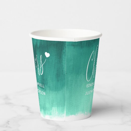 応援エメラルドグリーン抽象芸術結婚アート 紙コップ (右)