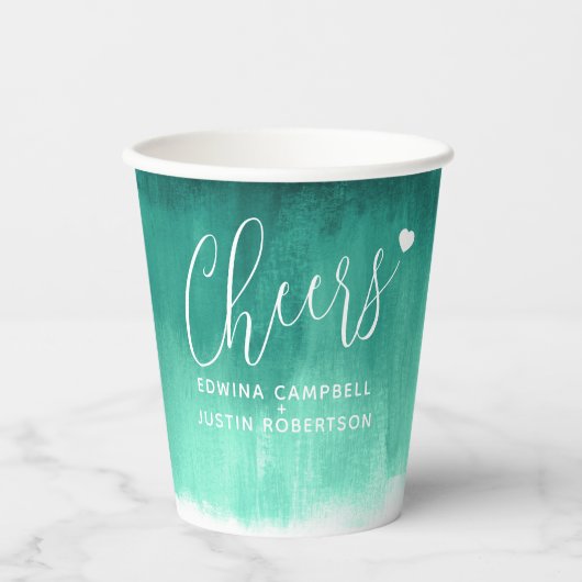 応援エメラルドグリーン抽象芸術結婚アート 紙コップ (正面)