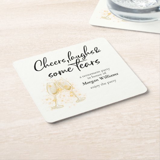 応援エレガントが涙を流す退職パーティー スクエアペーパーコースター (アングル)