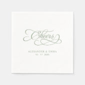 応援エレガントなウェディングセージ緑の書道 スタンダードカクテルナプキン (正面)