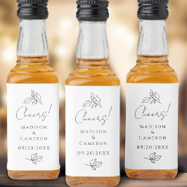 応援エレガントなウェディングブラック&ホワイト葉ズお気に入り リキュールボトルラベル