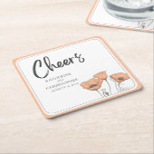 応援エレガントピーチフローラポピー結婚ズ スクエアペーパーコースター (アングル)