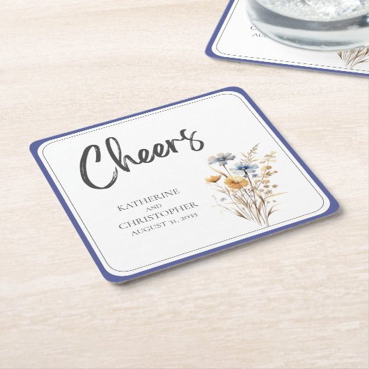 応援エレガントブルーワイルドフラワーフローラ結婚ズ スクエアペーパーコースター (アングル)