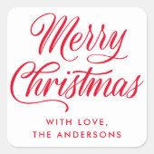 応援エレガントレッドスクリプトクリスマスギフトホリデー スクエアシール (正面)