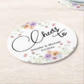 応援エレガント水色フローラ結婚ズ ラウンドペーパーコースター (アングル)