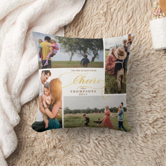 応援エレガント金ゴールドクリスマスフォーフォトコラージュ クッション (ブランケット)