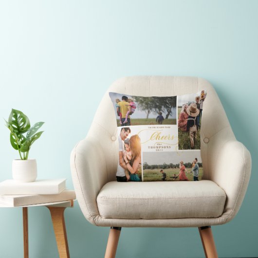 応援エレガント金ゴールドクリスマスフォーフォトコラージュ クッション (椅子)