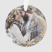 応援エレガント金ゴールドスノーフレークホリデーフォト オーナメント (正面)