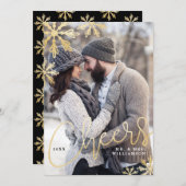応援エレガント金ゴールドスノーフレーク新婚の写真 シーズンカード (正面/裏面)