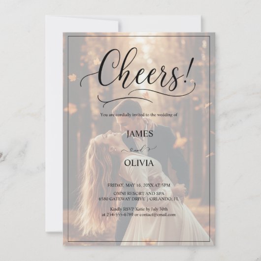 応援エレガント2フォトロマンチック結婚フォレスト 招待状 (正面)