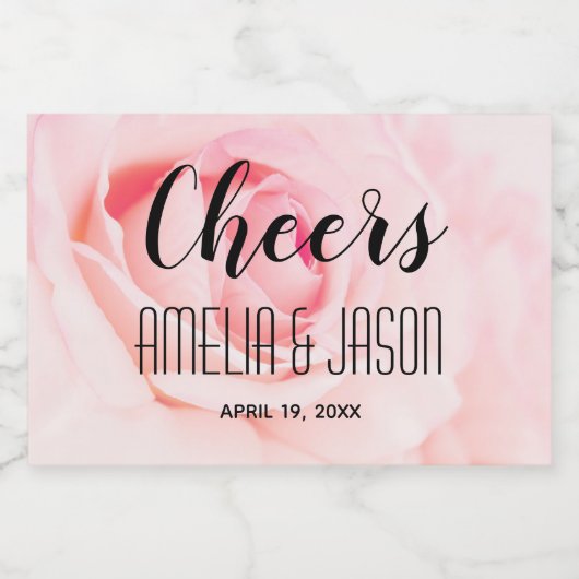 応援オン淡い色のピンクブルーミングバラ結婚ズミニ スパークリングワインラベル (シングルラベル)