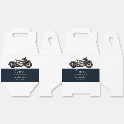 応援オートバイヴィンテージウェディングデイト新郎新婦 フェイバーボックス (見開き)