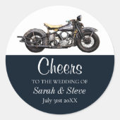 応援オートバイヴィンテージウェディングデイト新郎新婦 ラウンドシール (正面)