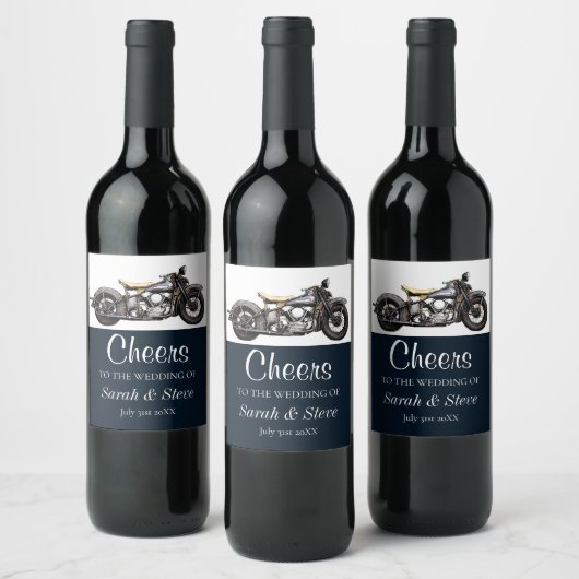 応援オートバイヴィンテージウェディングデイト新郎新婦 ワインラベル (ボトル)