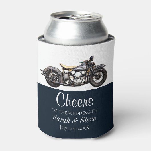 応援オートバイヴィンテージウェディングデイト新郎新婦 缶クーラー (缶正面)