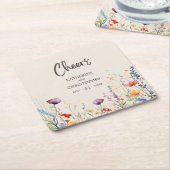 応援カラフルスエレガントワル結婚フラワーベージュ スクエアペーパーコースター (アングル)