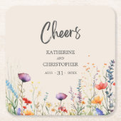 応援カラフルスエレガントワル結婚フラワーベージュ スクエアペーパーコースター (正面)