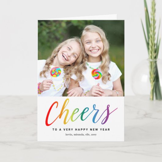 応援カラフルホリデーハッピーニューイヤーフォトカード シーズンカード (正面)
