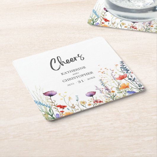 応援カラフルワイルドフラワーエレガントな結婚式 スクエアペーパーコースター (アングル)