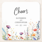 応援カラフルワイルドフラワーエレガントな結婚式 スクエアペーパーコースター (正面)