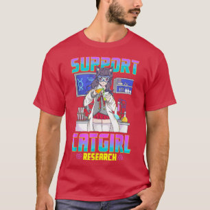 応援キャットガール研究かわいいアニメ猫ガール和風 Tシャツ