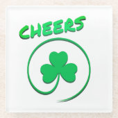 応援クローバーシャムロックアイリッシュグリーンSt patricks day ガラスコースター (正面)