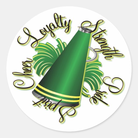 応援グリーンとイエローのクォリティ ラウンドシール (正面)