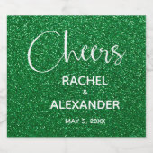 応援グリーングリッター結婚のワきらめくインラベル スパークリングワインラベル (シングルラベル)