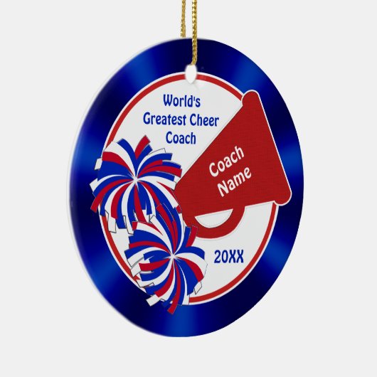 応援コーチオーナメント、パーソナライズされた赤白青 セラミックオーナメント (右)