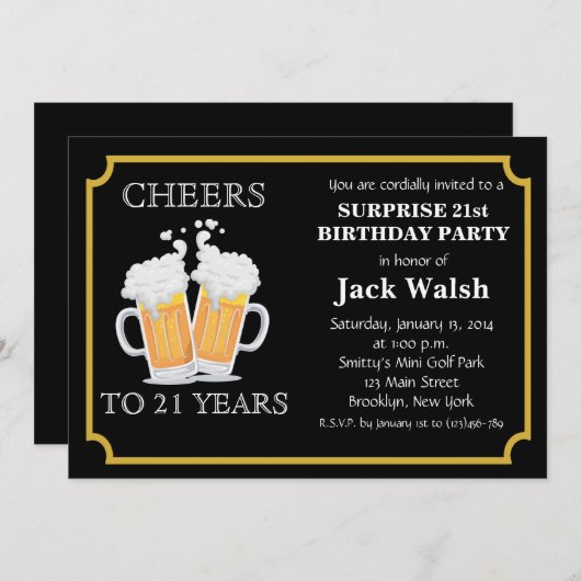 応援サプライズ21歳の誕生日パーティの招待状 招待状 (正面/裏面)