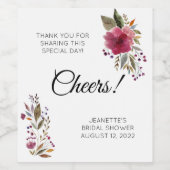 応援サンキューバーガンディーフラワーズブライダルシャワー ワインラベル (シングルラベル)