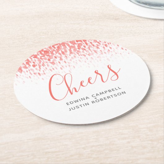 応援サンゴモダンオレンジアートウォーターカラダブ ラウンドペーパーコースター (アングル)